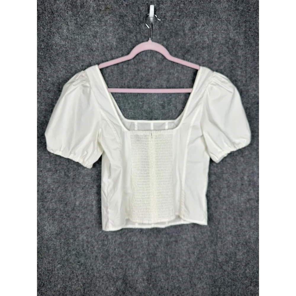 J.Crew‎ Women Puff Sleeve Square Neck Top 6 NEW White Cotton Poplin Milkmaid